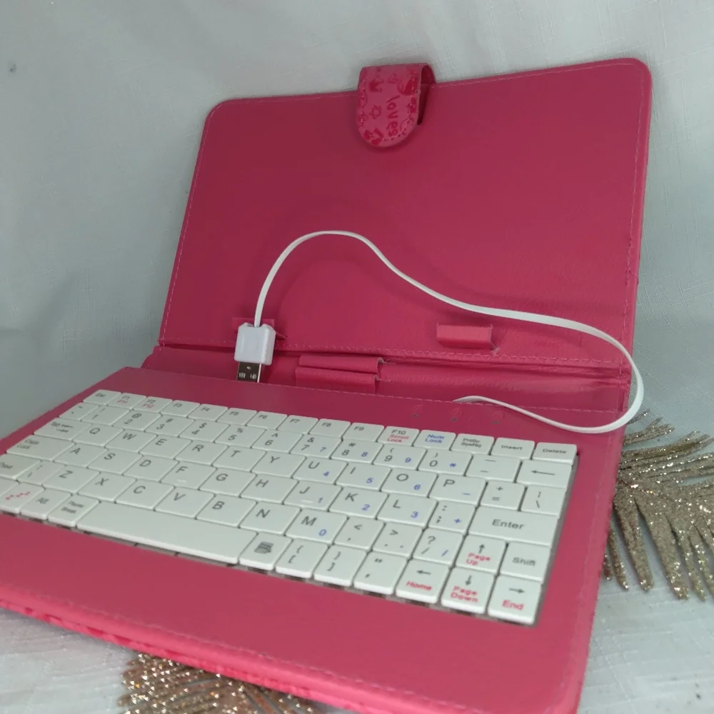 Kawaii pink tablet case with keyboard
